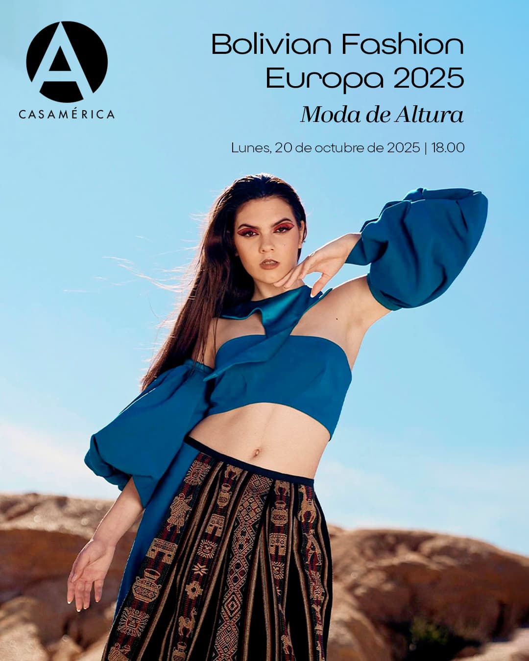 🇧🇴✨ 𝐁𝐨𝐥𝐢𝐯𝐢𝐚𝐧 𝐅𝐚𝐬𝐡𝐢𝐨𝐧 𝐄𝐮𝐫𝐨𝐩𝐚 – 𝐌𝐨𝐝𝐚 𝐝𝐞 𝐀𝐥𝐭𝐮𝐫𝐚.

Tres colecciones originales que articulan tradición y vanguardia saldrán a la pasarela: ‘Pukara’ de Marianela Otondo, la propuesta de Felipe Zambrana, y ‘Poder Ancestral’ de Franz Auza, inspirada en el Tinku potosino. Una fusión entre raíces culturales y alta costura que visibiliza la identidad boliviana en su expresión más contemporánea.

👥 Bienvenida: León de la Torre, Víctor Rafael Arancibia Gutiérrez y Hugo Bustillos Garcia.
🤝 Con Embajada de Bolivia.

📅 Lunes 20 de octubre ⌚ 18:00.
📍 Salones Bolívar y Embajadores | acceso por Plaza de Cibeles, s/n.
🎟️ Entrada con inscripción previa (enlace en el perfil).

🔗 Descubre más en nuestra web, enlace en la biografía.

#BolivianFashionEuropa #ModaDeAltura #IdentidadBoliviana #ArteYModa #CasaDeAmérica
