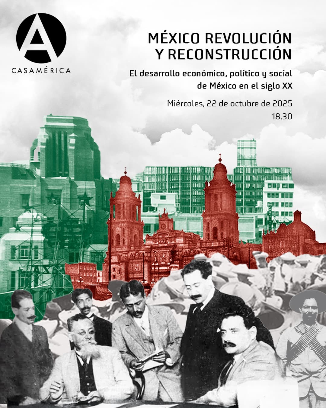 🇲🇽 México: Revolución y reconstrucción.

El rector de la Universidad Nacional Autónoma de México (UNAM), Leonardo Lomelí Vanegas, dialogará con el historiador, ensayista y editor Enrique Krauze sobre el desarrollo económico, político y social de México en el siglo XX.

A partir de su libro Revolución y reconstrucción. La economía política del México posrevolucionario, 1917–1938, Lomelí abordará cómo el país logró trascender el conflicto de la guerra civil y consolidar un nuevo modelo de Estado, articulando las decisiones políticas y económicas con los actores sociales y las transformaciones institucionales del periodo.

Una conversación que forma parte del ciclo ‘Diálogos UNAM – Casa de América’, dedicada a analizar la historia reciente de México y su papel en el contexto internacional.

👥 Con León de la Torre, Ciro Murayama, Leonardo Lomelí Vanegas y Enrique Krauze.
🤝 Con @unamespana.

📅 Miércoles 22 de octubre | ⌚ 18:30.
📍 Sala Simón Bolívar.
🎟️ Entrada con inscripción previa.
🔗 Más información e inscripciones en nuestra web, enlace en la biografía.

#México #UNAM #Historia #RevoluciónMexicana #LeonardoLomelí #EnriqueKrauze #DiálogosUNAM #CasaDeAmérica #PensamientoIberoamericano #Cultura