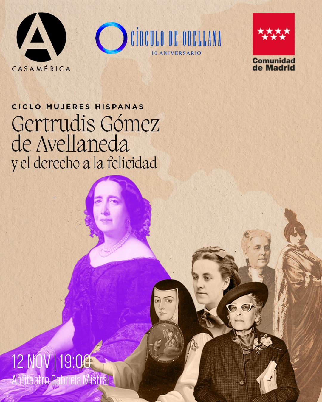 📚 𝐆𝐞𝐫𝐭𝐫𝐮𝐝𝐢𝐬 𝐆𝐨́𝐦𝐞𝐳 𝐝𝐞 𝐀𝐯𝐞𝐥𝐥𝐚𝐧𝐞𝐝𝐚 𝐲 𝐞𝐥 𝐝𝐞𝐫𝐞𝐜𝐡𝐨 𝐚 𝐥𝐚 𝐟𝐞𝐥𝐢𝐜𝐢𝐝𝐚𝐝.
Una conferencia dedicada a una figura clave del romanticismo en español, cuya obra literaria y pensamiento moral abrieron caminos para nuevas perspectivas sobre la libertad, la ética y el papel de las mujeres en la sociedad del siglo XIX. Dentro del ciclo ‘Mujeres hispanas: creadoras de la Historia y la Cultura en español’. 

👥 Bienvenida: Leticia Espinosa de los Monteros Rosillo. Con Anna Caballé.
🤝 Con @circulodeorellana.

📅 Miércoles 12 de noviembre. ⌚️ 19:00.
📍 Anfiteatro Gabriela Mistral.
🎥 En directo en YouTube: enlace en la biografía.

🔗 Más información en nuestra web: enlace en la biografía.
#GertrudisGómezDeAvellaneda. #HistoriaCultural. #MujeresHispanas. #CasaDeAmérica.