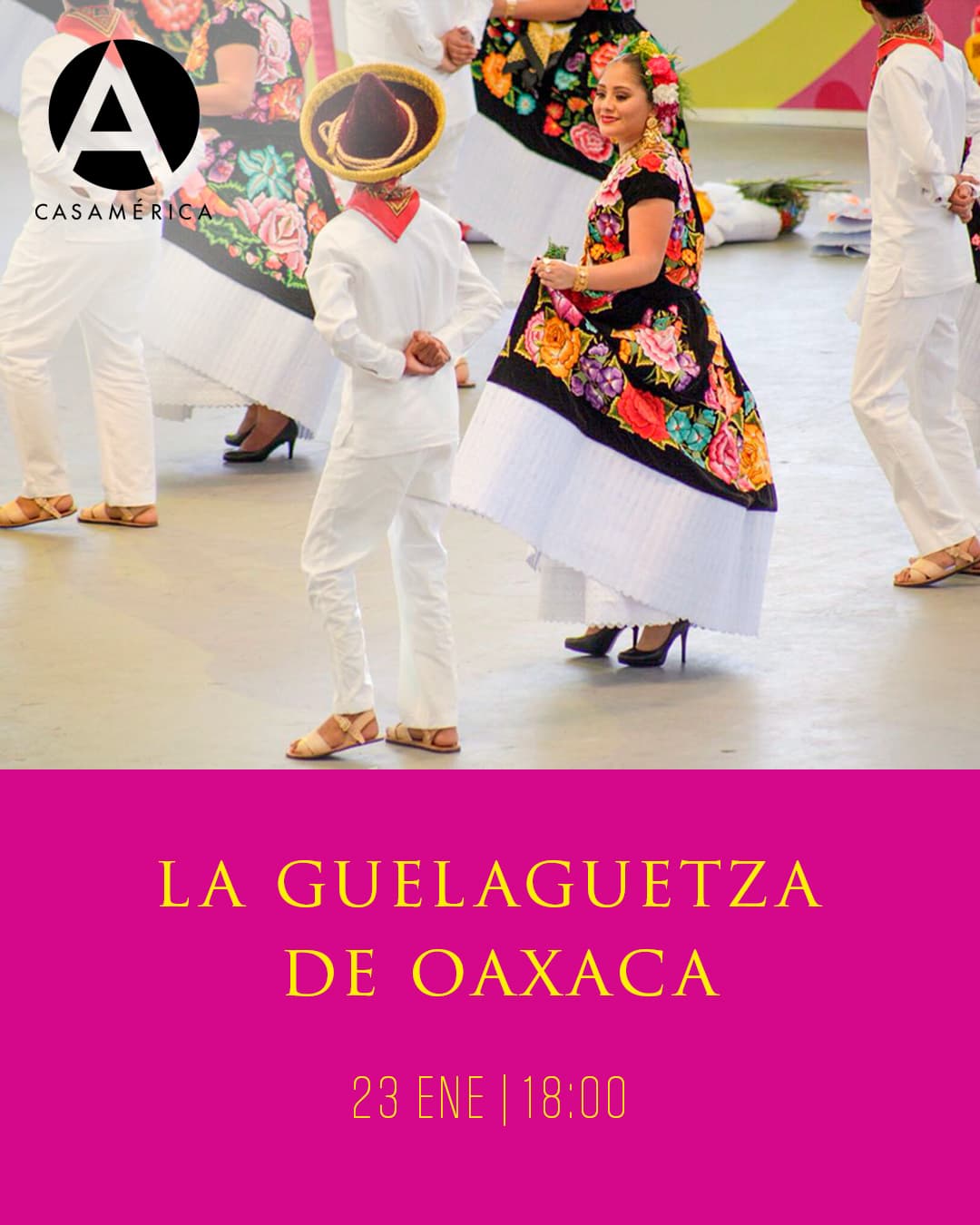 🎶 🇲🇽 ’La Guelaguetza de Oaxaca’, en el marco de la Feria Internacional de Turismo de Madrid (FITUR) 2026, que tiene a México como País Socio, el Gobierno del Estado de Oaxaca presenta en Casa de América una muestra representativa de la tradicional festividad de La Guelaguetza.

La celebración contará con 72 artistas en escena, con la participación de delegaciones como la Banda de Música de la Heroica Ciudad de Tlaxiaco, Huajuapan de León, San Pedro Pochutla, Juchitán de Zaragoza, San Juan Bautista Tuxtepec, Chinas Oaxaqueñas, Marmoteros, Danza de la Pluma y Los Diablos de Juxtlahuaca.

👥 Con León de la Torre y @saymipinedavelasco.
🤝 Con @gob.oax, @secturoaxaca, @embamexesp y @imexesp.

📅 Viernes 23 de enero de 2026
⌚ 18:00
📍 Anfiteatro Gabriela Mistral (acceso por c/ Marqués del Duero, 2).
🎟️ Entrada libre hasta completar aforo
🔗 Más información en nuestra web, enlace en la biografía.