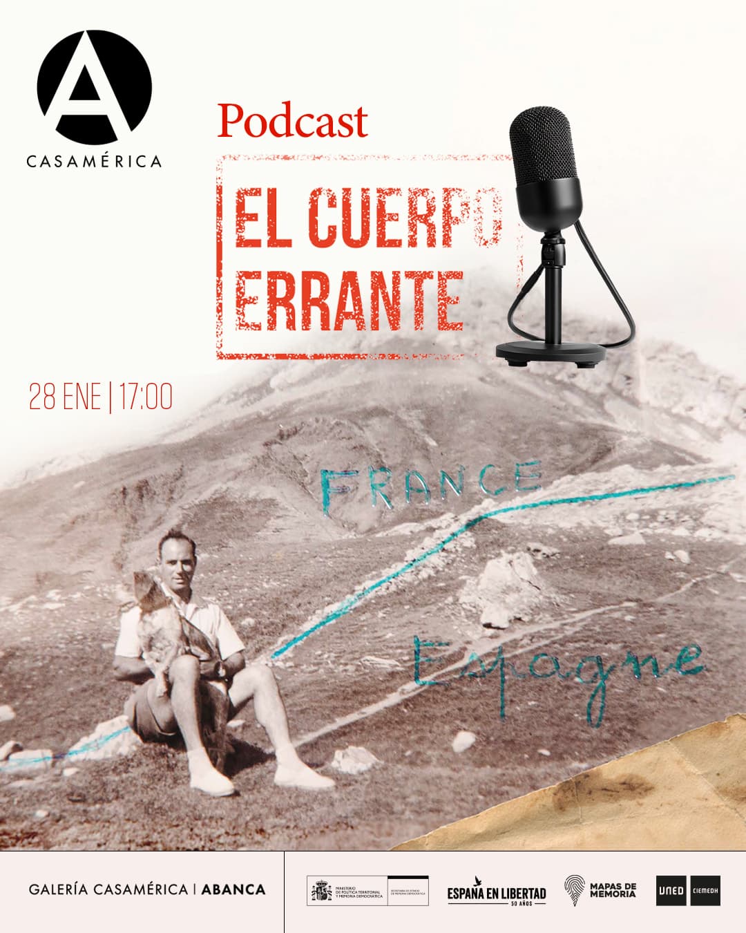 🎙️ Pódcast en directo en el marco de la exposición 'El cuerpo errante. Exilio español 1939–1975'.

Una conversación que parte de objetos, cartas y obras marcadas por el exilio para pensar cómo se conserva —y se transmite— la memoria. Esculturas atravesadas por la violencia, correspondencias que sostienen vínculos durante décadas y objetos ocultos durante la dictadura se convierten en el punto de partida de este pódcast en vivo.

👥 Con Severino Donate y Jorge Moreno Andrés, con la participación de Fernando Sánchez Castillo y familiares que cedieron piezas de la exposición.
🤝 Con @uneduniv y @territorialgob.

📅 Miércoles 28 de enero.
⌚ 17:00.
📍 Sala Miguel de Cervantes.
🎟️ Entrada libre hasta completar aforo.
🔗 Más información en nuestra web, enlace en la bio.