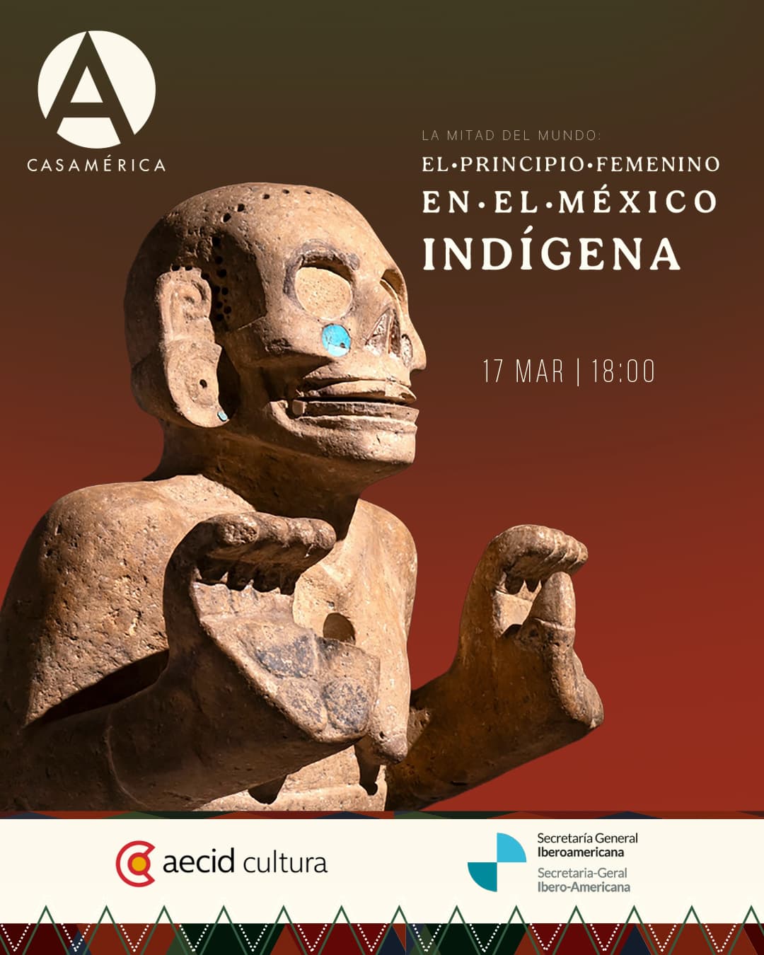 ♀️ 𝐄𝐧𝐜𝐮𝐞𝐧𝐭𝐫𝐨 ‘𝐋𝐚 𝐦𝐢𝐭𝐚𝐝 𝐝𝐞𝐥 𝐦𝐮𝐧𝐝𝐨: 𝐞𝐥 𝐩𝐫𝐢𝐧𝐜𝐢𝐩𝐢𝐨 𝐟𝐞𝐦𝐞𝐧𝐢𝐧𝐨 𝐞𝐧 𝐞𝐥 𝐌𝐞́𝐱𝐢𝐜𝐨 𝐢𝐧𝐝𝐢́𝐠𝐞𝐧𝐚’.

A propósito de la exposición que une a cuatro grandes instituciones madrileñas (@casademexicoenespana, @museothyssen, @manarqueologico e @institutocervantesespana), nos reunimos en Casa de América para analizar el papel de las mujeres indígenas mexicanas desde la arqueología, la mitología y la vida cotidiana.

Un recorrido que va desde los hallazgos en Palenque hasta la ritualidad del parto en Mesoamérica y el simbolismo sagrado del telar maya. Una oportunidad para visibilizar y resignificar la presencia femenina en la historia y el arte prehispánico.

👥 Con León de la Torre, Antón Leis, Quirino Ordaz, Andrés Allamand, Andrés Ciudad Ruiz, Luis Fernando Núñez, Patricia Horcajada Campos, Cristina Vidal Lorenzo y Andrés Gutiérrez Usillos.
🤝 Con @aecid_es y @segibdigital.

📅 Martes 17 de marzo.
⌚ 18:00.
📍 Sala Simón Bolívar.
🎟️ Entrada libre hasta completar aforo.

🔗 Programa completo en el enlace de la biografía.

�#México #CulturaMaya #HistoriaDeAmérica #MujerIndígena
