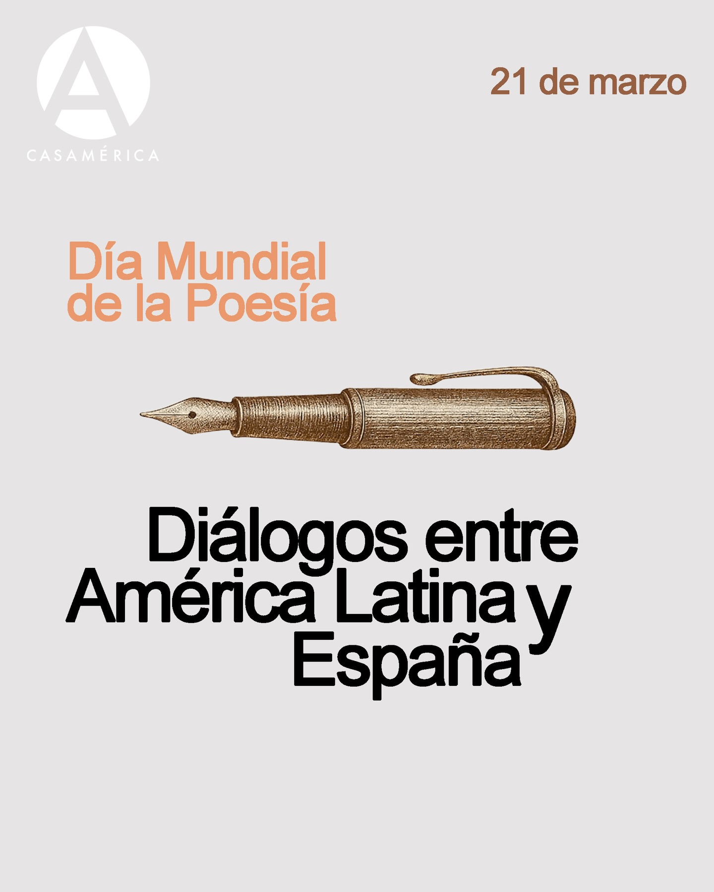 ✍🏼 𝐃𝐢́𝐚 𝐌𝐮𝐧𝐝𝐢𝐚𝐥 𝐝𝐞 𝐥𝐚 𝐏𝐨𝐞𝐬𝐢́𝐚

Cada 21 de marzo celebramos la poesía como un espacio compartido: memoria, resistencia y diálogo entre orillas. 

🔗 Descubre cómo se han cruzado estas voces, influencias y movimientos en nuestro artículo web:

“La poesía como puente: diálogos entre España y
América Latina”

#diamundialdelapoesia #poesíaenespañol #poesía #casadeamérica #iberoamérica