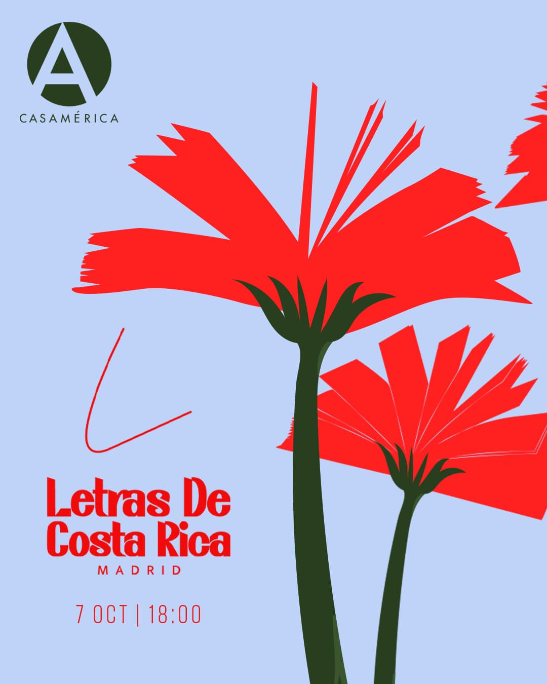 📚 𝐄𝐧𝐜𝐮𝐞𝐧𝐭𝐫𝐨 𝐥𝐢𝐭𝐞𝐫𝐚𝐫𝐢𝐨 ‘𝐋𝐞𝐭𝐫𝐚𝐬 𝐝𝐞 𝐂𝐨𝐬𝐭𝐚 𝐑𝐢𝐜𝐚’: 𝐪𝐮𝐢𝐧𝐭𝐚 𝐞𝐝𝐢𝐜𝐢𝐨́𝐧.

Su quinta edición reúne narrativa, poesía y dramaturgia para explorar la creación costarricense contemporánea, con dos paneles y una lectura de ‘Sobre el adiós’, de Silvia Campos.

👥 Bienvenida: Guisella Sánchez Castillo y José Chacón. Con Carlos Francisco Echeverria, Roberto Cambronero, Jürgen Ureña, Rod Saturnine, Silvia Campos, José Fernando Álvarez y Arnoldo Ramos.

🤝 Con @letras_de_costa_rica y la Embajada de Costa Rica en España (@embajadacostaricaesp).

📅 Miércoles 7 de octubre · 18:00.
📍 Sala Miguel de Cervantes.

🔗 Más información en nuestra web, enlace en la biografía.